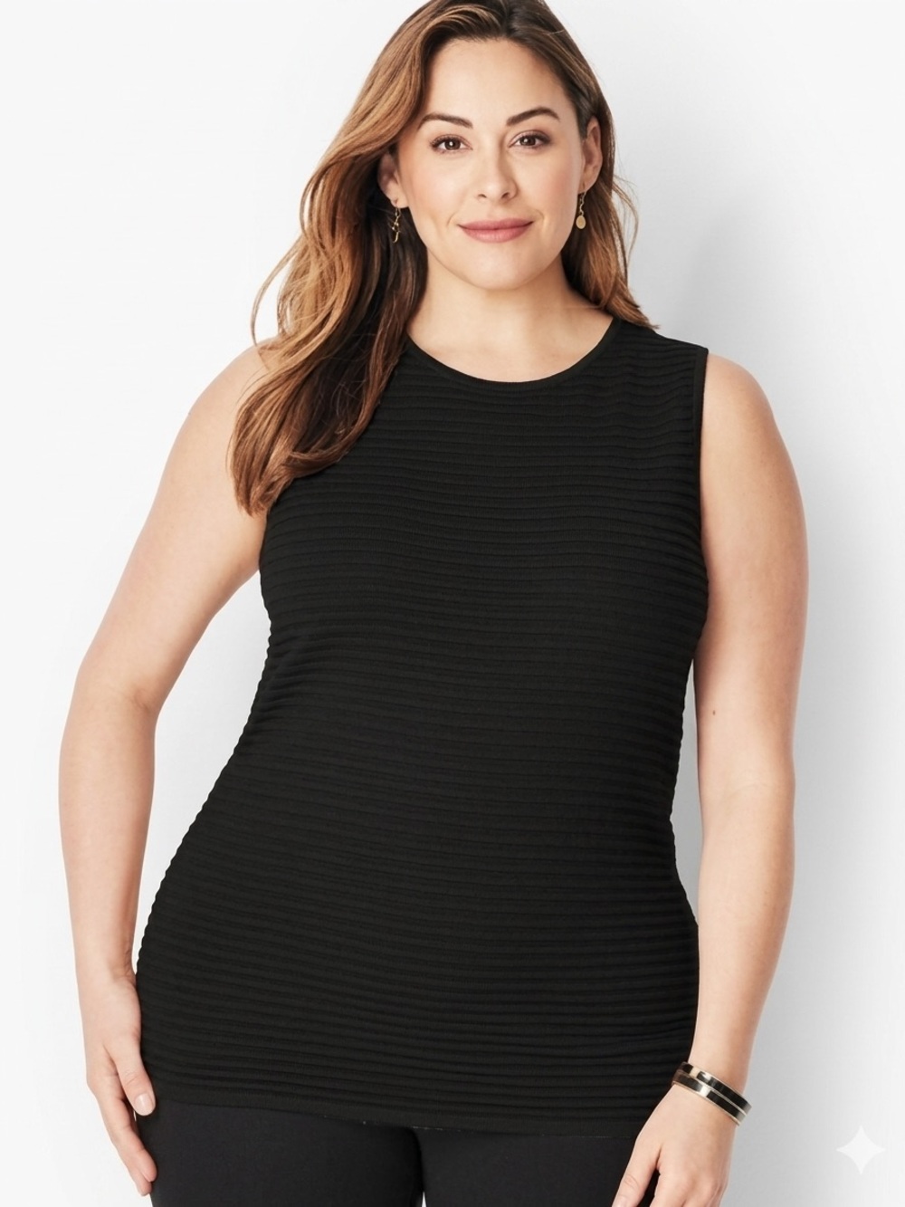 Talbots Modern Ottoman Shell Sleeveless Ribbed Black Knit Tank Size L